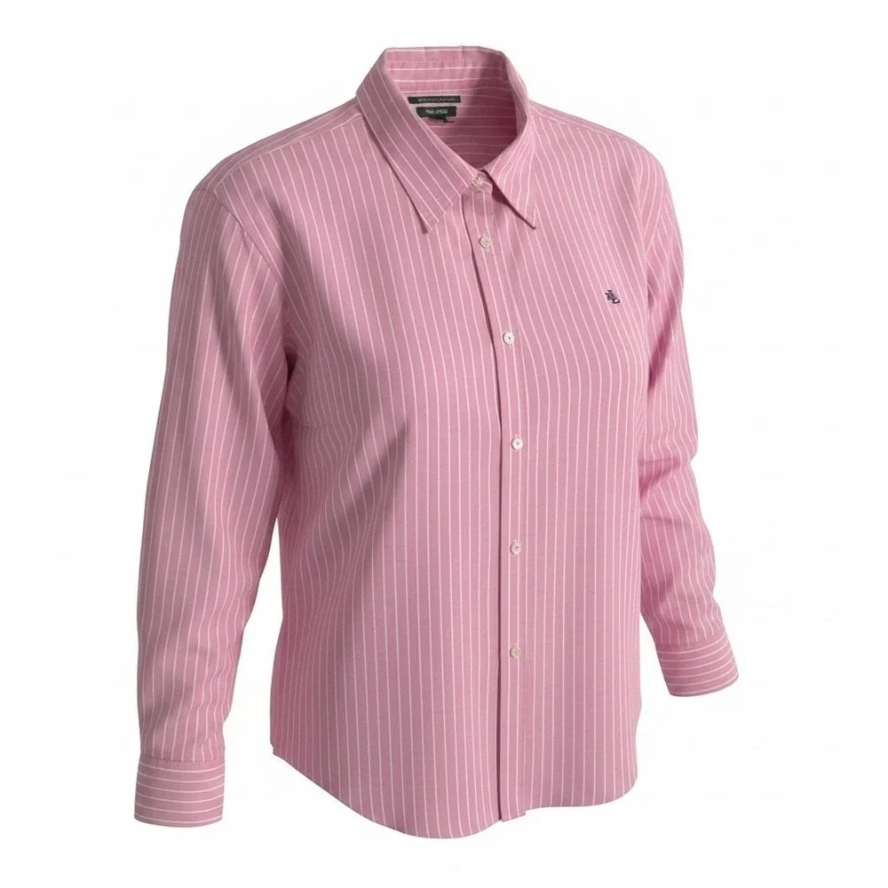 Polo Ralph Lauren Oxford Shirt Womens XL Pink Stripe Slim Fit RLL Logo